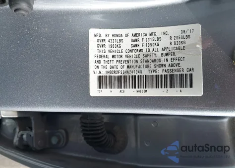 2017 Honda Accord Sport z USA, uszkodzony, nr VIN 1HGCR2F55HA247345